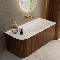 Badmeubel Mondiaz Kurve-Dlux | 105 cm | Meubelkleur Walnut | Wastafelkleur Opalo | Solid surface | Rechts spoelbak | Zonder kraangat(en)