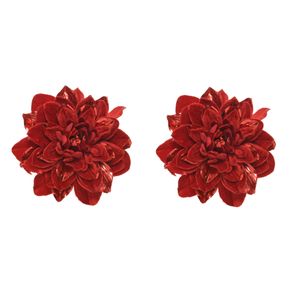 2x stuks decoratie bloemen velvet rood op clip 16 cm