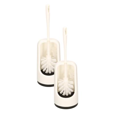 WC Toiletborstel met stevige houder - 2x - en randreiniger - wit - 42cm - plastic - badkamer en toil