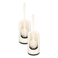WC Toiletborstel met stevige houder - 2x - en randreiniger - wit - 42cm - plastic - badkamer en toil WC Toiletborstel met stevige houder - 2x - en randreiniger - wit - 42cm - plastic - badkamer en toil
