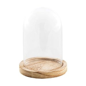 Decoratie stolp - glas - houten plateau - D14 x H21 cm