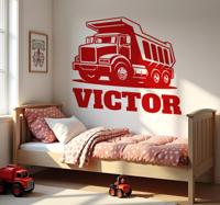 Gepersonaliseerde bouwvrachtwagen muursticker kinderkamer
