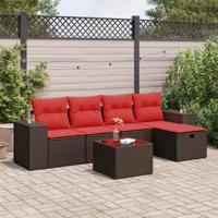 6-delige Loungeset met kussens poly rattan bruin