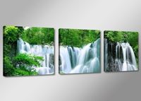 Schilderij - Waterval, Groen/Blauw, 150X50, 3luik - thumbnail