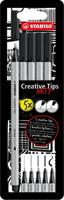 STABILO Creative Tips ARTY fineliner, geassorteerde punten, pak van 5 stuks, zwart