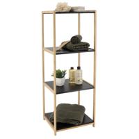 Opbergkast - hout / zwart - 4 planken - 102 x 35 x 30 cm - badkamer