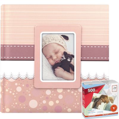 Fotoboek/fotoalbum Cinzia baby meisje met 30 paginas roze 31 x 31 x 3 cm inclusief plakkers