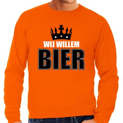 Grote maten Wij Willem bier sweater oranje voor heren - Koningsdag truien