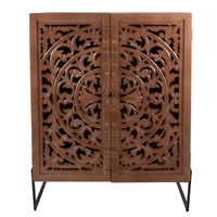 Clayre & Eef Wandkast 90x45x115 cm Bruin Hout Rechthoek Bloemen Opbergkast Bruin Opbergkast