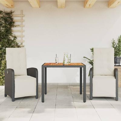 3-delige Bistroset met kussens poly rattan zwart 3-delige Bistroset met kussens poly rattan zwart