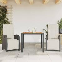 3-delige Bistroset met kussens poly rattan zwart