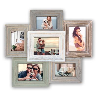 Multi fotolijst - vintage - hout - met 6 lijstjes - geschikt voor diverse foto maten - collage lijst