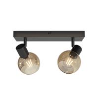 HOFTRONIC™ Glazura - LED Plafondlamp Glazen Bollen - Amberkleurig - 2 spots - Kantelbaar & Draaibaar - Zwart - E14-fitting - IP20 - Plafondlamp Amber Glas