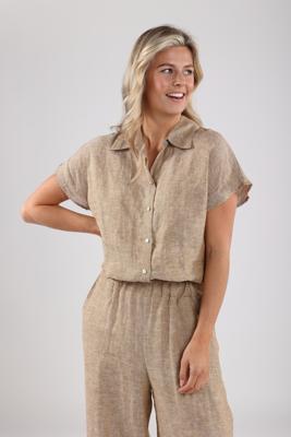 Nukus Julietta Top Melange T-shirt Korte Mouw 42 Dark Sand