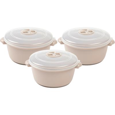 Plasticforte Magnetronschaal met deksel/ventiel - 3x - 1L - beige - kunststof - BPA vrij