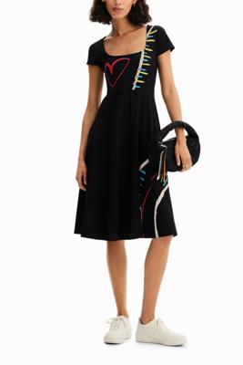 Wijd uitlopende en arty tricot jurk - BLACK - XS