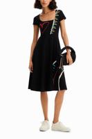 Wijd uitlopende en arty tricot jurk - BLACK - XS