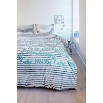Ambiante dekbedovertrek Striped Words - blauw - 140x200/220
