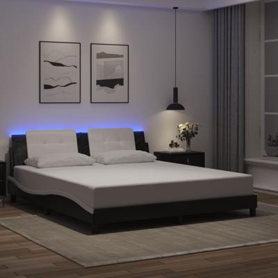 Bedframe met LED-verlichting kunstleer zwart en wit 180x200 cm