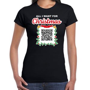 Kerst QR code kerstshirt Alleen maar zuipen dames zwart - Fout kerst t-shirt