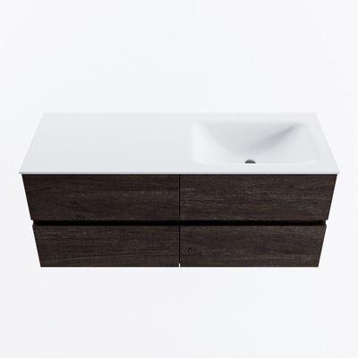 MONDIAZ VICA 120cm badmeubel onderkast Dark Brown 4 lades. Wastafel CLOUD rechts zonder kraangat, kleur Talc.