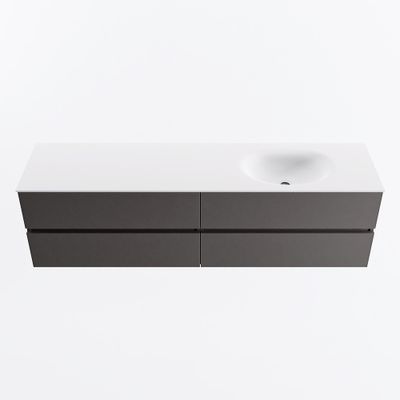 MONDIAZ VICA 180cm badmeubel onderkast Dark Grey 4 lades. Wastafel MOON rechts zonder kraangat, kleur Talc.