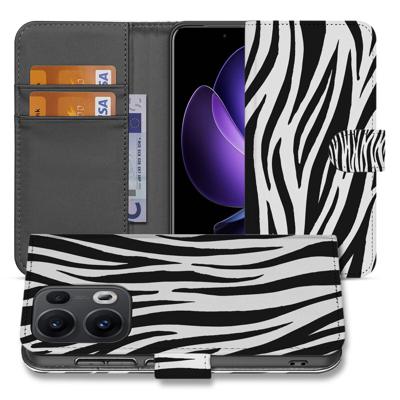 OPPO Reno 13 Pro | Book Case | 'Zebra' - Stijlvol Hoesje met Dierenprint & Pasjeshouder