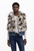 Denim gilet met bont - BROWN - L