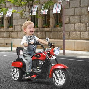 6 V Elektrische Motorfiets voor Kinderen met Verstelbare Koplamp Driewieler met Claxon Achteruitkijkspiegel Pedalen 2,5-3 km/u Rood + Zwart