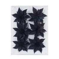 6x stuks decoratie bloemen rozen zwart glitter op ijzerdraad 8 cm - thumbnail