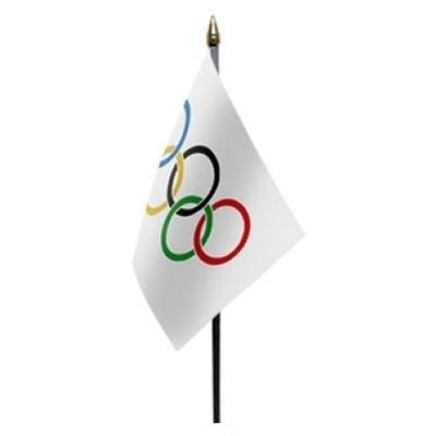 Olympische Spelen vlaggetje - 15 x 10 cm - polyester - op kunststof stokje - 27 cm