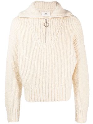 AMI Paris pull en maille nervurée à col zippé - Tons neutres