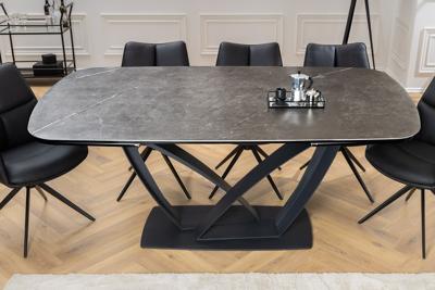 Eettafel PAPILLON 180-220-260cm marmerlook grafiet keramiek gehard glas - 45179