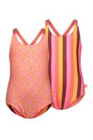 Just Beach zomer badpak meisjes - reversibel - zalm roze / gestreept