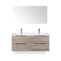 Seville Badmeubelset 120 cm - 4 laden Craft Oak Edge - Wastafel Enjoy Dubbel - met Spiegel
