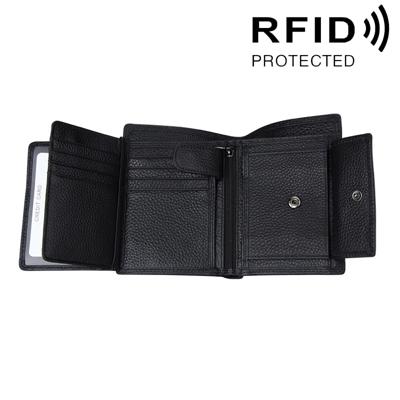 Genuine Cowhide Leather 3-folding Card Holder Wallet RFID Blocking Card Bag Protect Case for Men Size: 13*10.2*2.5cm(Black)