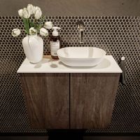Mondiaz Fowy toiletmeubel 60cm dark brown met blad en waskom talc rechts zonder kraangat