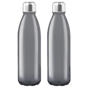 2x Stuks glazen waterfles/drinkfles zwart transparant met Rvs dop 500 ml