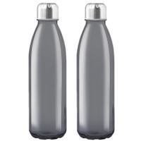 2x Stuks glazen waterfles/drinkfles zwart transparant met Rvs dop 500 ml