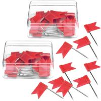 Alco punaise vlaggetjes - 80x - voor prikbord/memobord/wereldkaart - rood