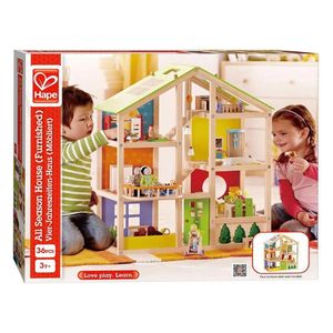Hape houten 4 seizoenen poppenhuis met meubels