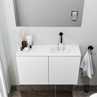 Zaro Polly toiletmeubel 80cm mat wit met witte wastafel zonder kraangat rechts - thumbnail