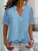 V Neck Plain Casual Loose Shirt - thumbnail