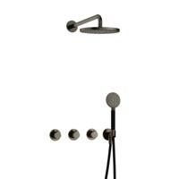Hotbath Cobber - CB7067 - Inbouw Regendoucheset - Verouderd Ijzer - 2 Stopkranen - Thermostatisch - Wandarm 40 cm - Hoofddouche 200 mm - Ronde Handdouche 3 Standen - Waterbesparend