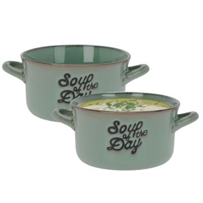 Soepkommen/serveer schaaltjes - 2x - met oor - porselein - 500ml - groen Soepkommen/serveer schaaltjes - 2x - met oor - porselein - 500ml - groen