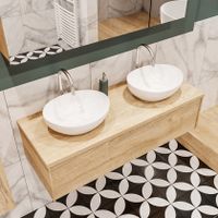 Mondiaz Lush Barco badmeubel Washed oak 120 cm 1 lade mdf 2 waskommen beide zijden 2 kraangaten