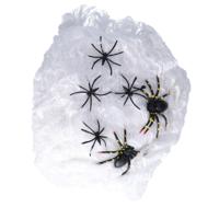 Decoratie spinnenweb met spinnen - zakje van 100 gram - Halloween - versiering - 20 x 22 cm