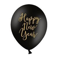 12x Happy New Year ballonnen zwart 30 cm   -