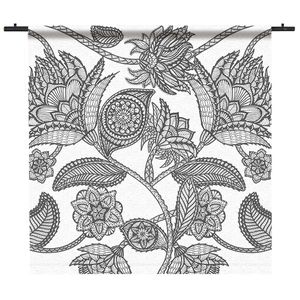 Wandkleed Botanical Lineart Black White 180x180 Wit Garen