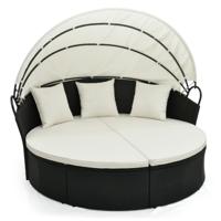 Rond Ligbed voor Terras Rieten Ligbed met Oprolbaar Zonnescherm Slaapbank met Kussens voor Tuin Veranda Zwembad